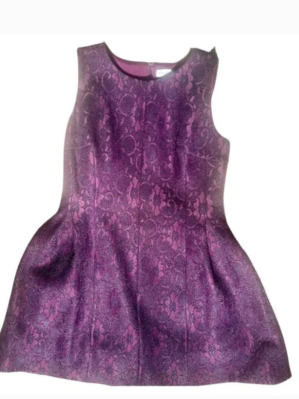 Calvin Klein Plum Burgundy Floral Brocade Fit & Flare Cocktail Dress Size 14